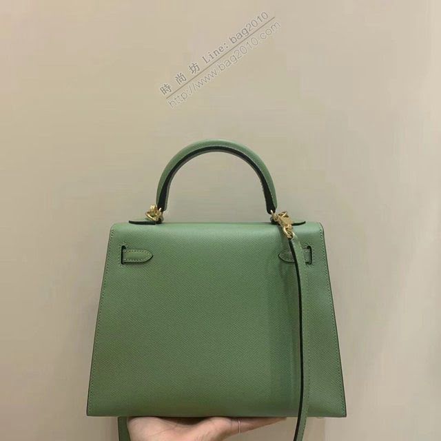 Hermes女包 愛馬仕Kelly25cm Epsom皮 純手工縫製 牛油果 Hermes凱莉女手提包  am1853